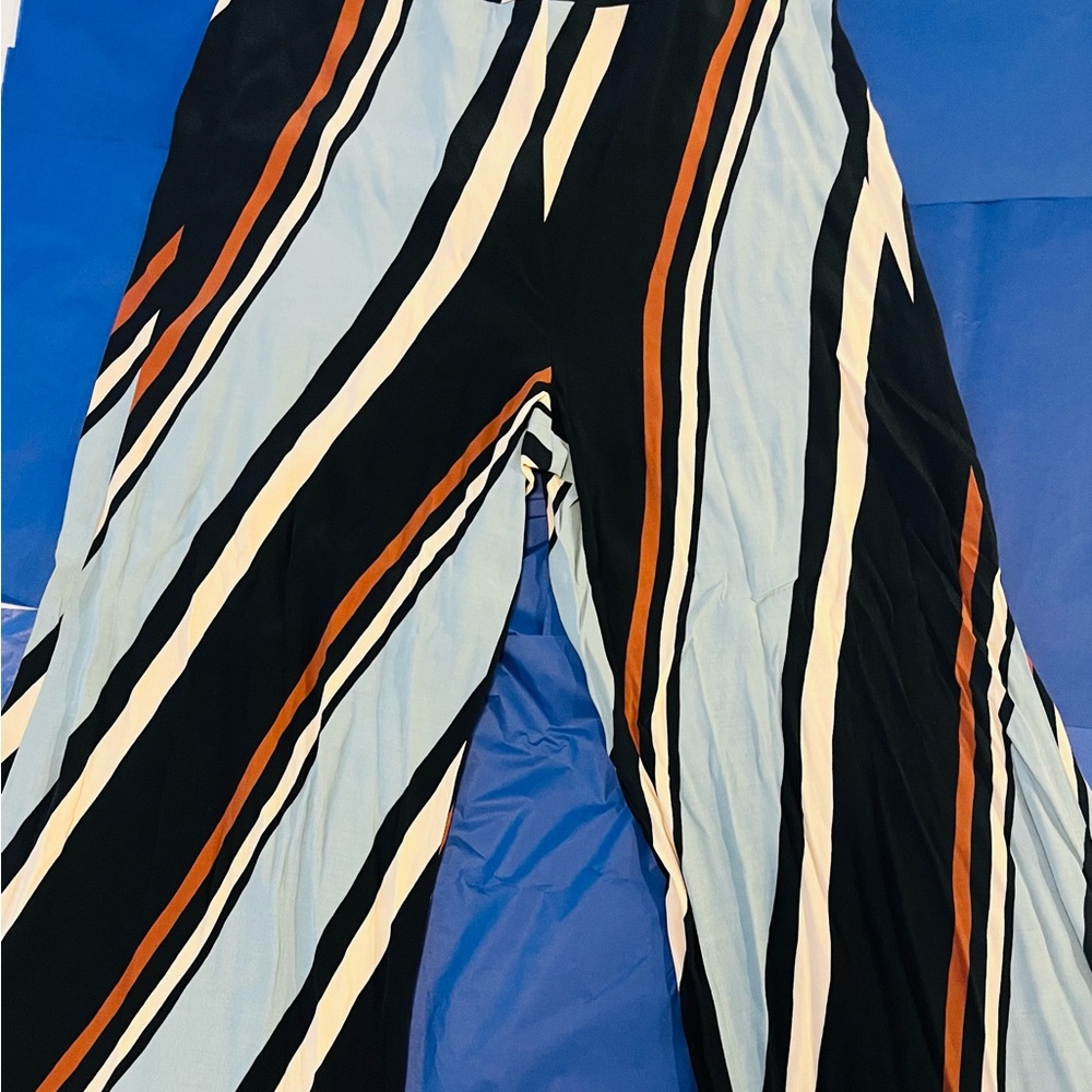 Zara Black and Orange Striped Wide Leg Pants